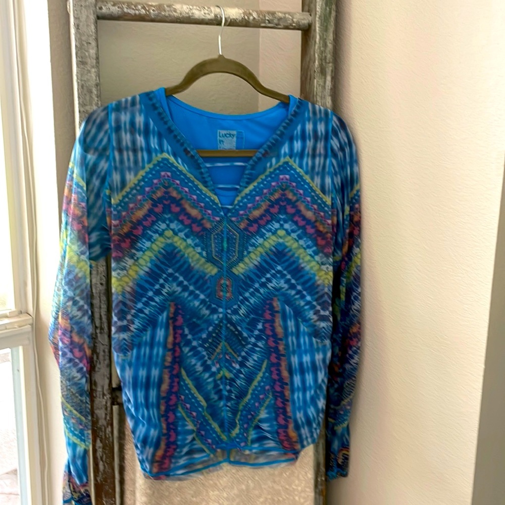 Lucky in Love sheer long sleeve top with tank.